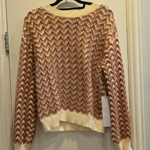 NWT Lumiere Women's Chevron Knit Sweater - Cream and Dusty Rose Size Medium